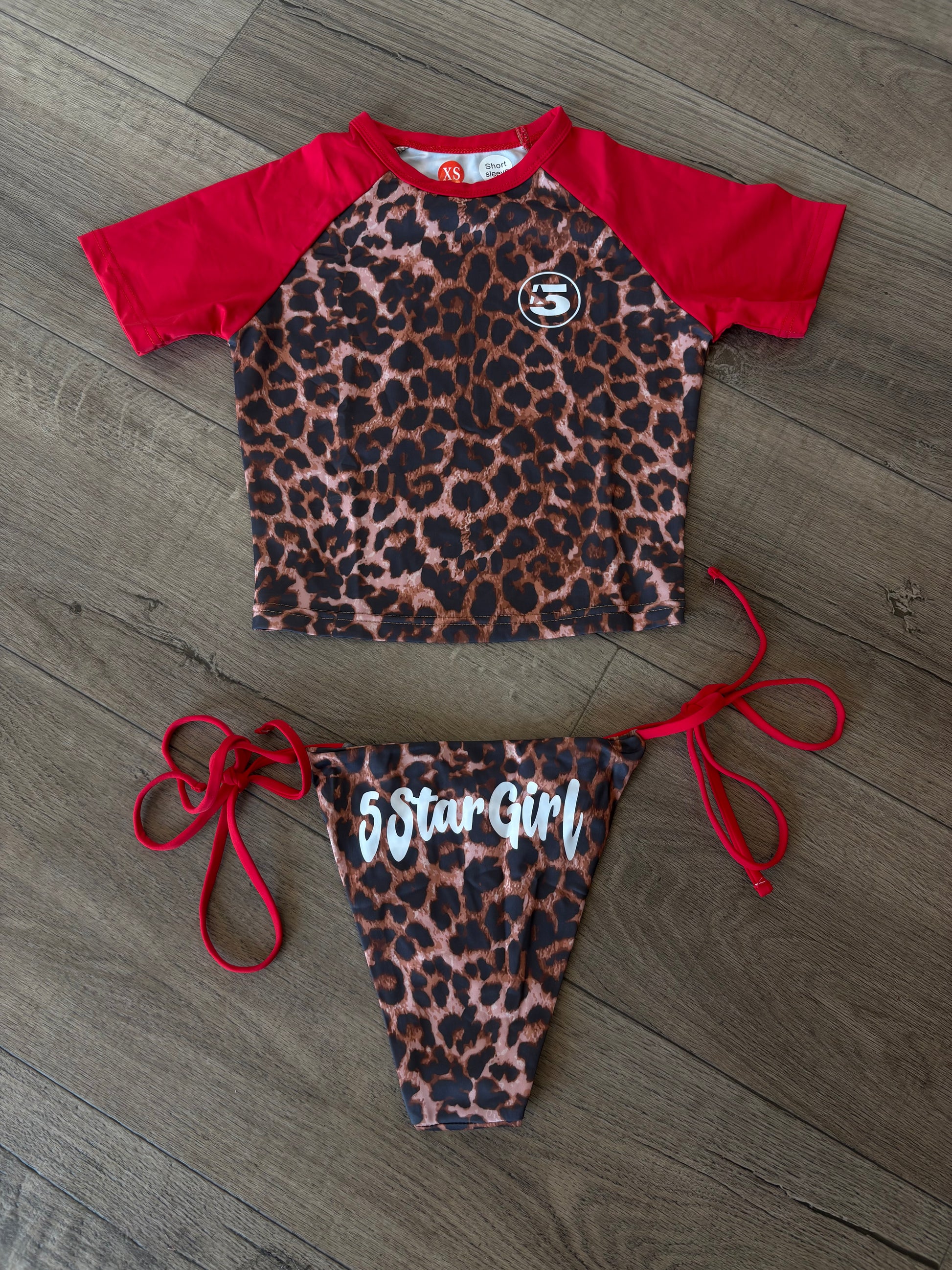 Red Leopard Baby Tee Kini