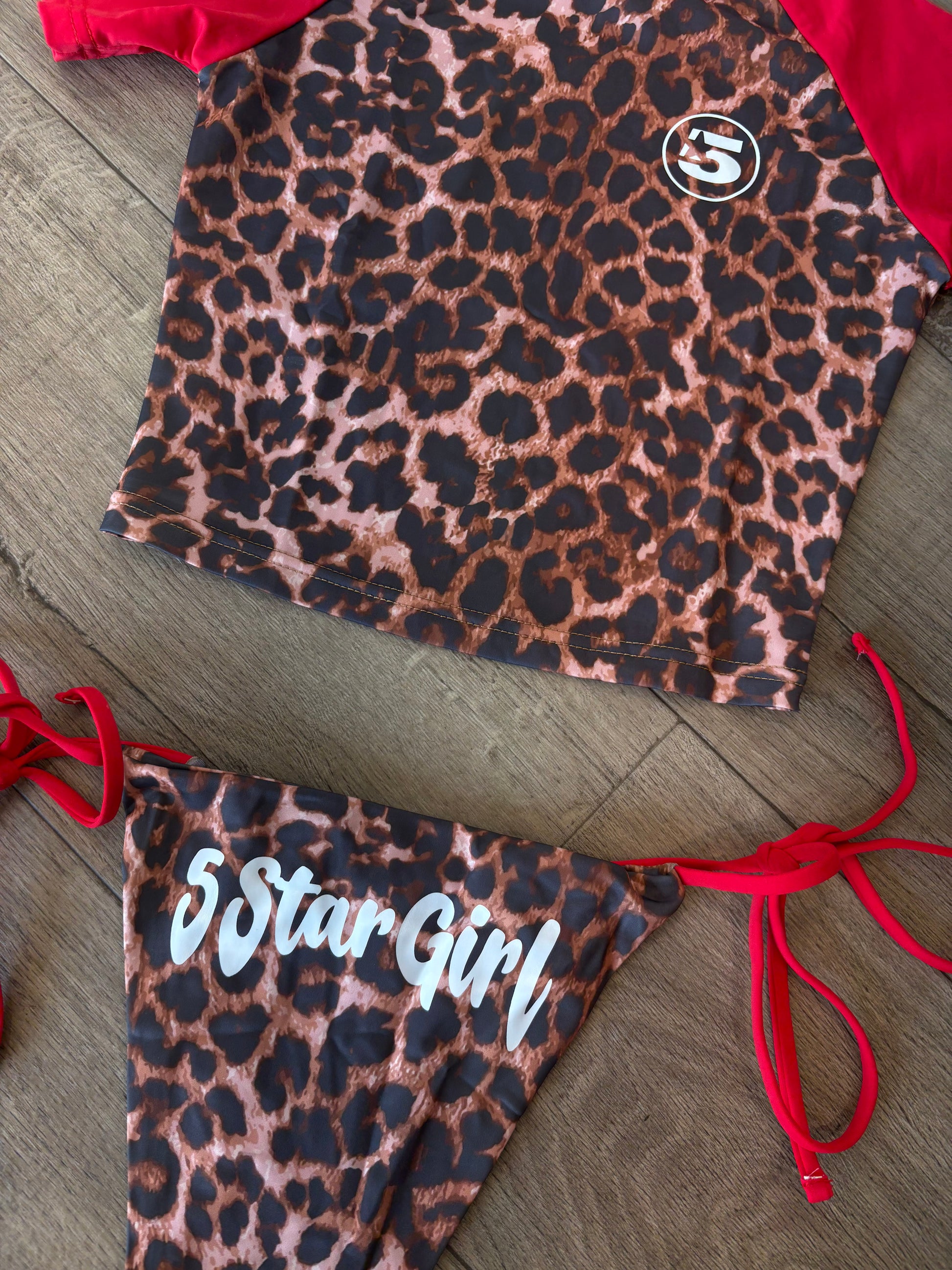 Red Leopard Baby Tee Kini