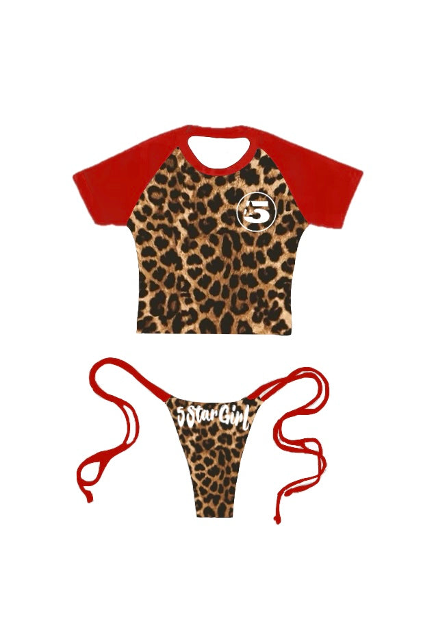 Red Leopard Baby Tee Kini